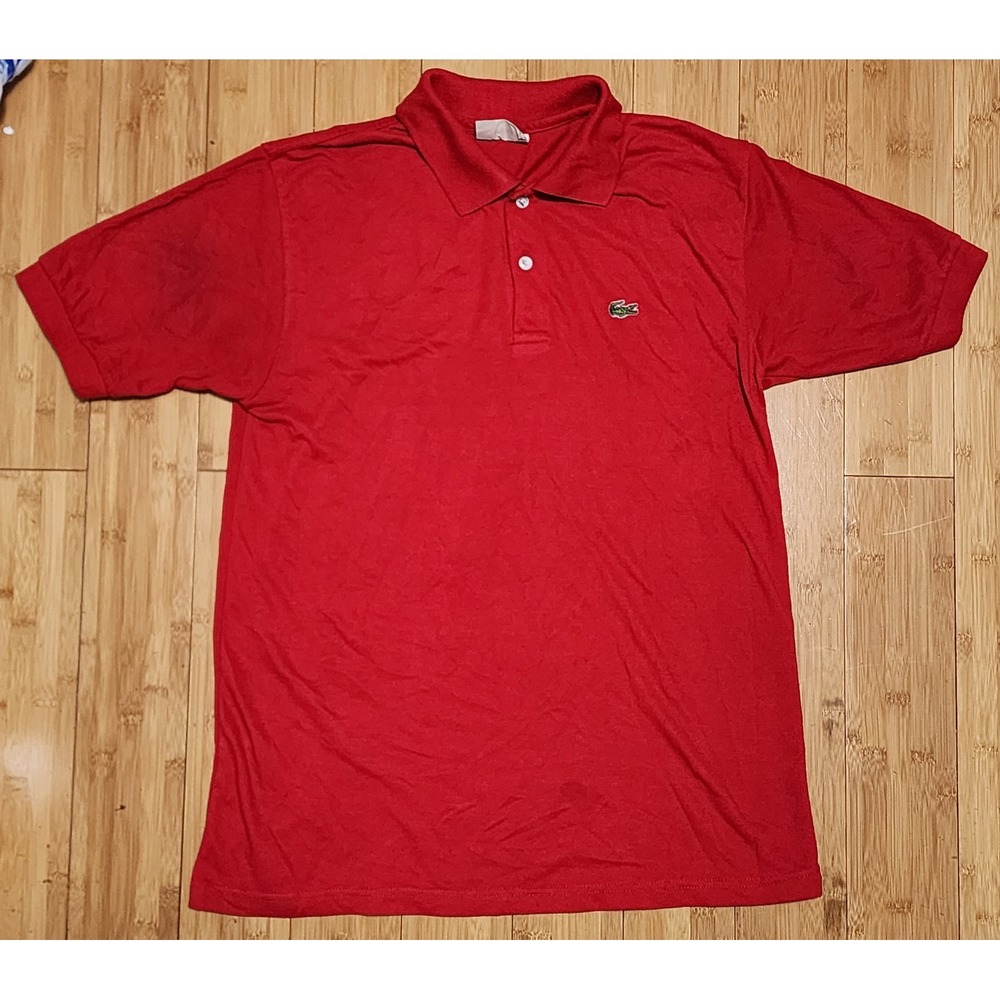 Vintage 80s Lacoste Chemise Polo Shirt Casual Made in France Red Mens Sz XXL 2XL